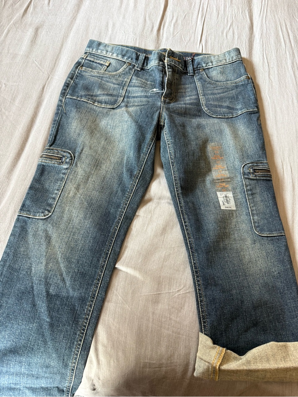 Simply Vera Vera Wang Women's Blue Cropped Denim Cargo Jeans